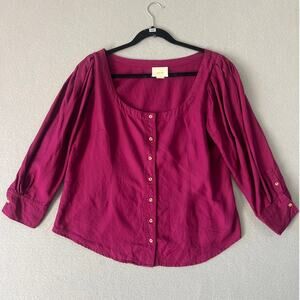 Anthropologie Maeve Blouse Women's 16 Solange Berry Button Front 3/4 Sleeve